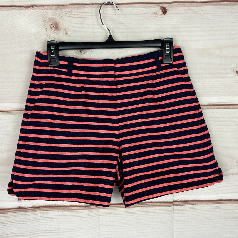 J. Crew Shorts Womens 2 Blue Orange Stripe Cotton Flat Front Dolphin Hem